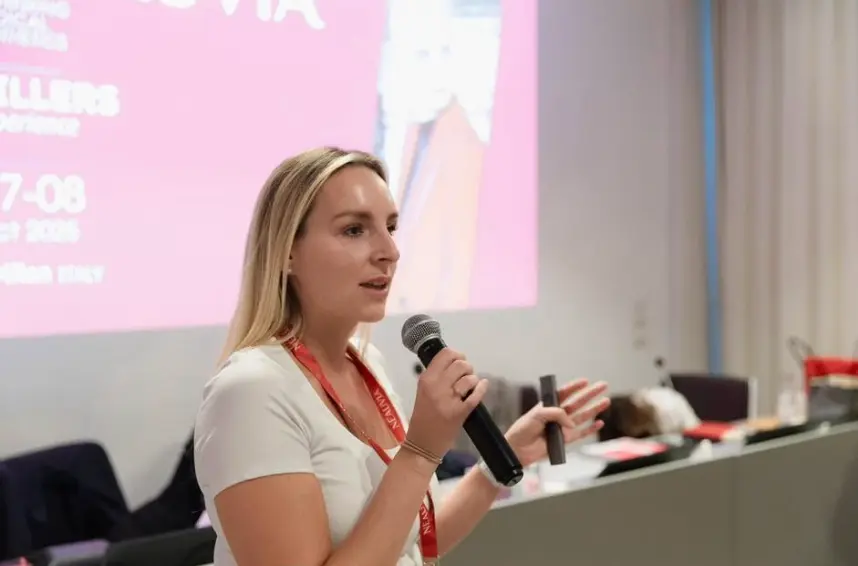 Nurse Danielle speaking at an aesthetics event